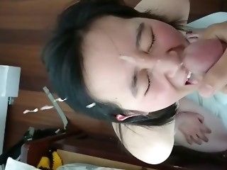 cute asian blowjob and facial